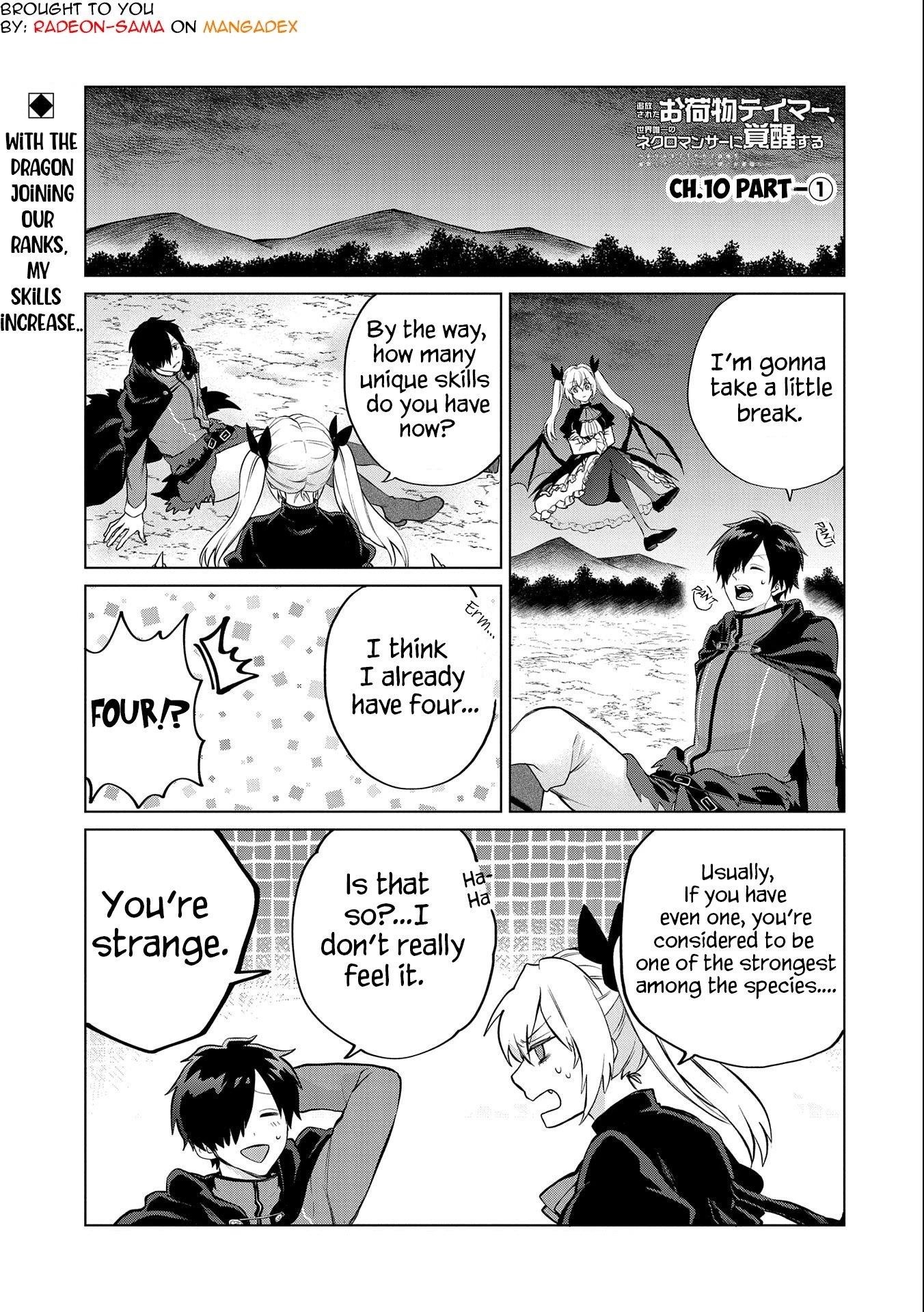 Tsuihou Sareta Onimotsu Tamer, Sekai Yuiitsu no Necromancer ni Kakusei Suru Chapter 10.1 - Page 1